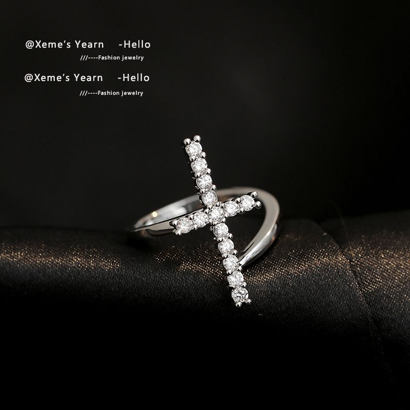 Neue Goth Zirkon Silberfarbe Kreuzform offene Ringe für Frauen Koreanische Mode Schmuck Hochzeitsfeier Mädchen ungewöhnliche sexy Ring Set