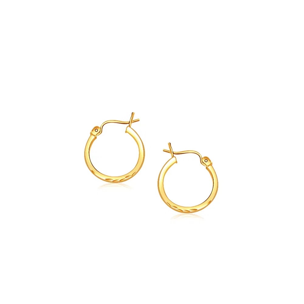 14 Karat Gelbgold Slender Hoop Ohrring mit Diamant-Cut - Finish (2x15mm)