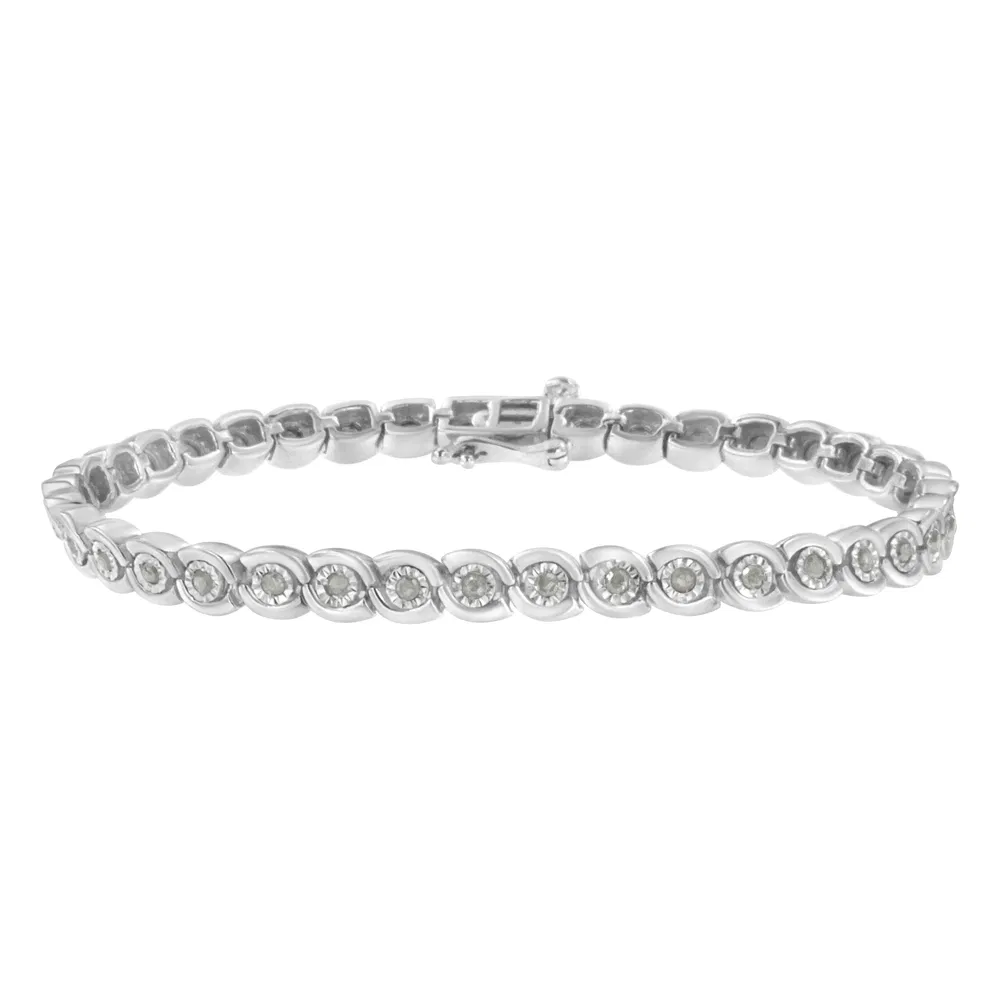.925 Sterling Silber 1.0 cttw Wunder-Set Diamant Spiral Bezel Link Armband (I-J Farbe, I3 Klarheit) -7,25