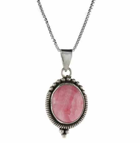 Sterling Silber Rhodocrosite Bali Perlen Oval Anhänger