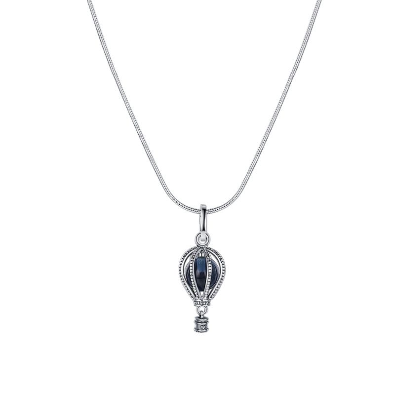 S925 Sterling Silber Free Casual Sea Blue Treasure Retro Small Crowd Luxus Schöne Heißluftballon Halskette