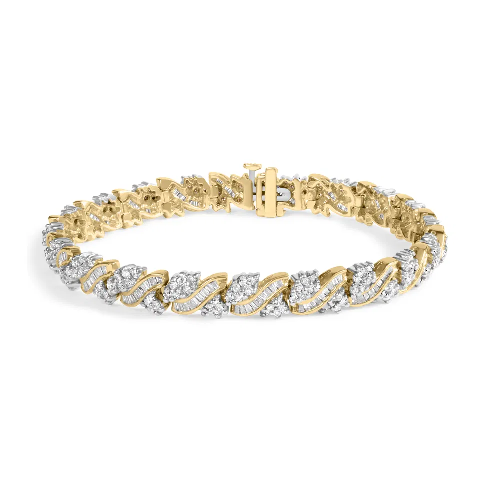 14 Karat Gelbgold 4,00 Cttw Diamantgewebe Composite Cluster und S-Link Armband (I-J Farbe, I1 - I2 Klarheit) - 7