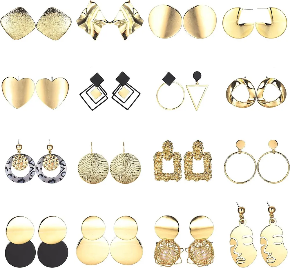 16 Paare Statement Drop Dangle Ohrringe für Frauen Metall Stud Hanging Ohrring Set Face Abstract Große Quadrat Geometrische Party Schmuck