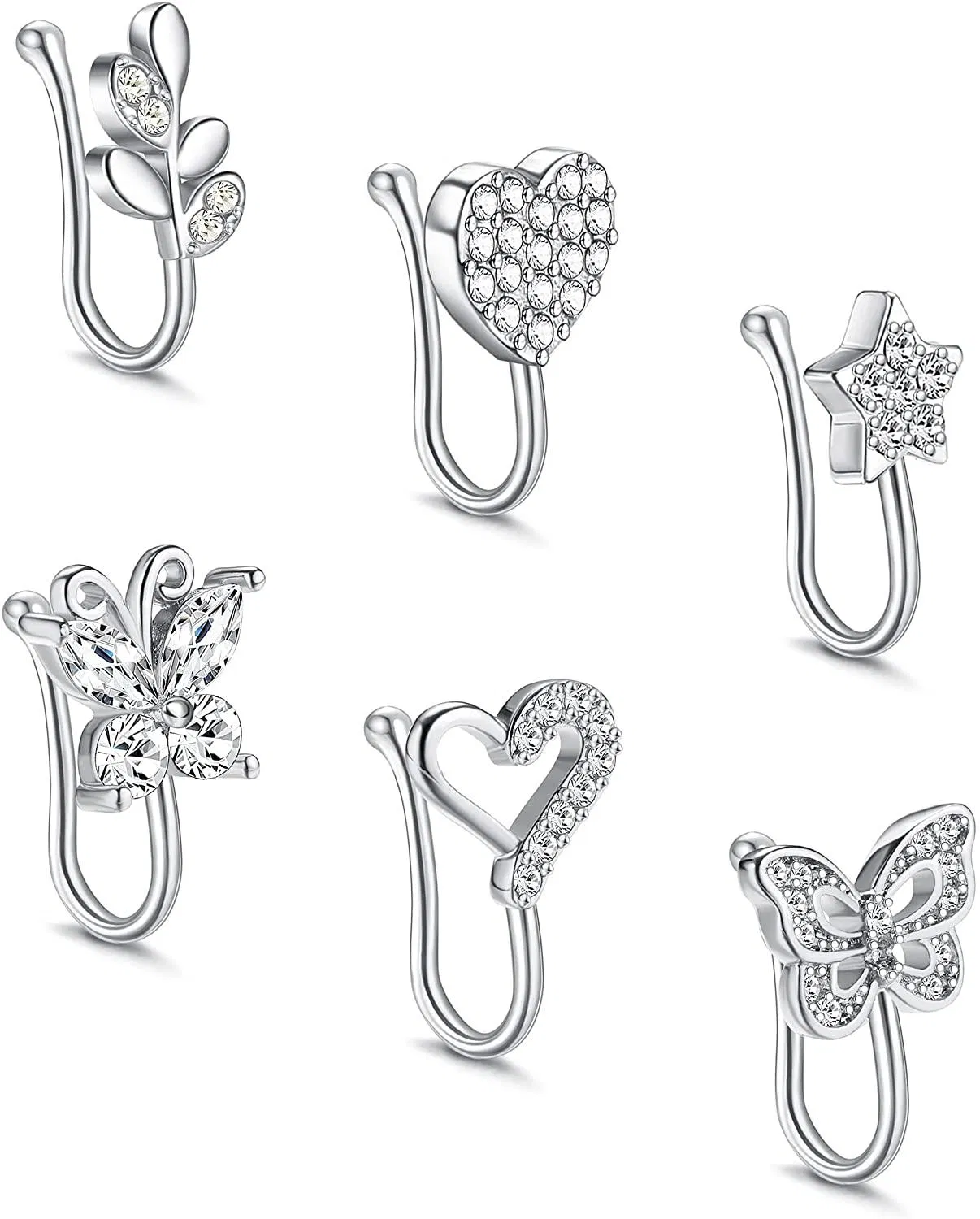 6pcs Fake Nose Rings Adjustable Nose Cuff Non Piercing Nasenloch Schmuck für Frauen