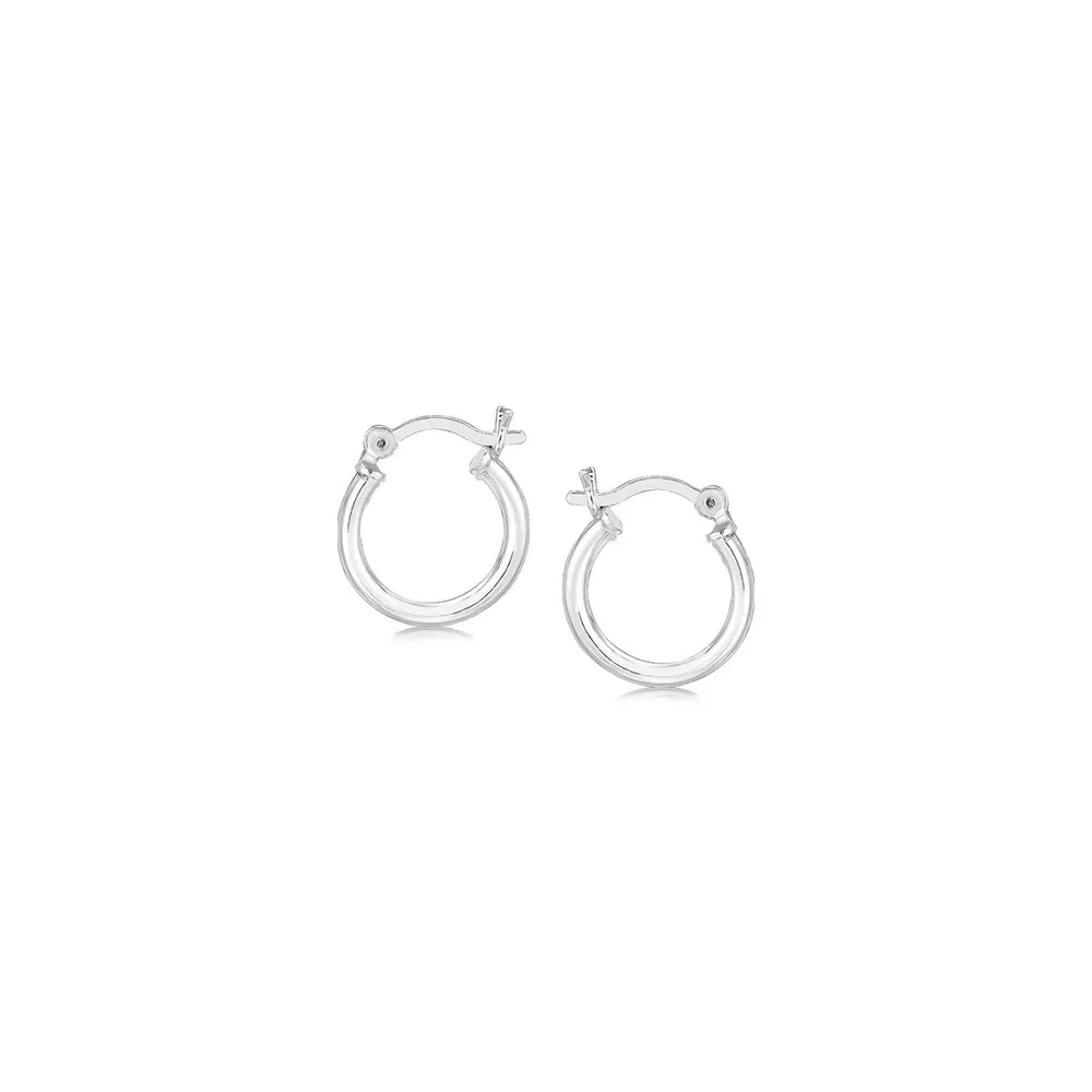 Sterling Silber Rhodium Plated dünne und kleine polierte Hoop Ohrringe (2x10mm)
