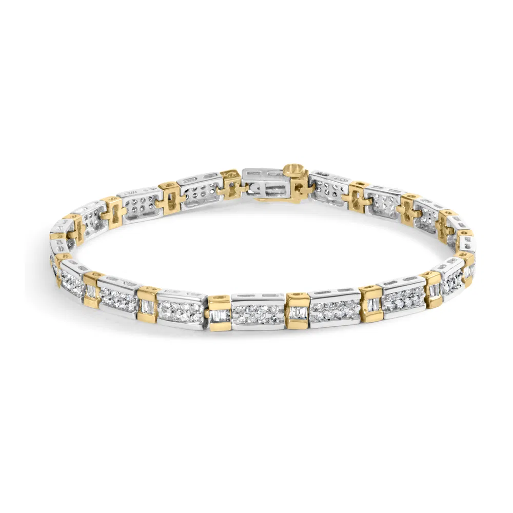 14k Zwei-Tone 2,00 Cttw Round-Cut und Baguette-Cut Diamond Bar Link 7