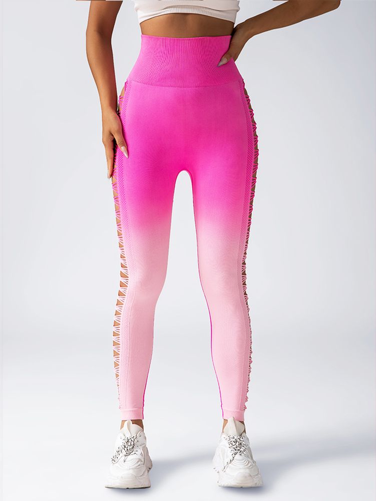 Damen High-Waisted Gradient Yoga Hosen, Cutout Leggings, Booty Lifting, Athletic Long Strumpfhosen für Fitness Workout, atmungsaktive Sportbekleidung