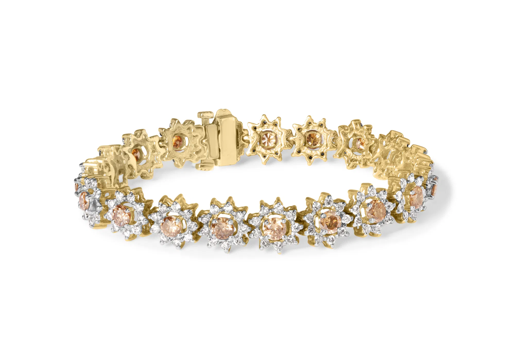 14 Karat Gelbgold 8,00 Cttw Champagner Diamant Floral Cluster Halo Link Armband (H-I Farbe, I1 - I2 Klarheit)