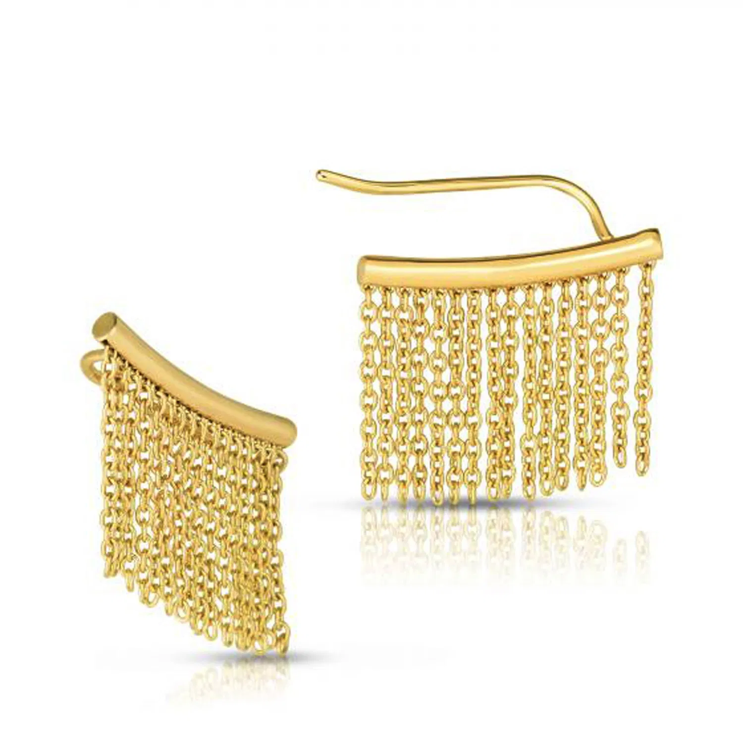 14 Karat Gelb Gold Ohr Kletterer Ohrring mit Fringe Chain Links