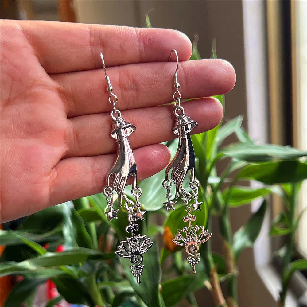 Gold und Silber Hand Anhänger Ohrringe Amethyst Lotus Anhänger