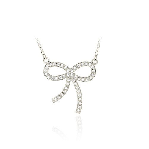 Sterling Silber CZ Bow Tie Anhänger Halskette 18