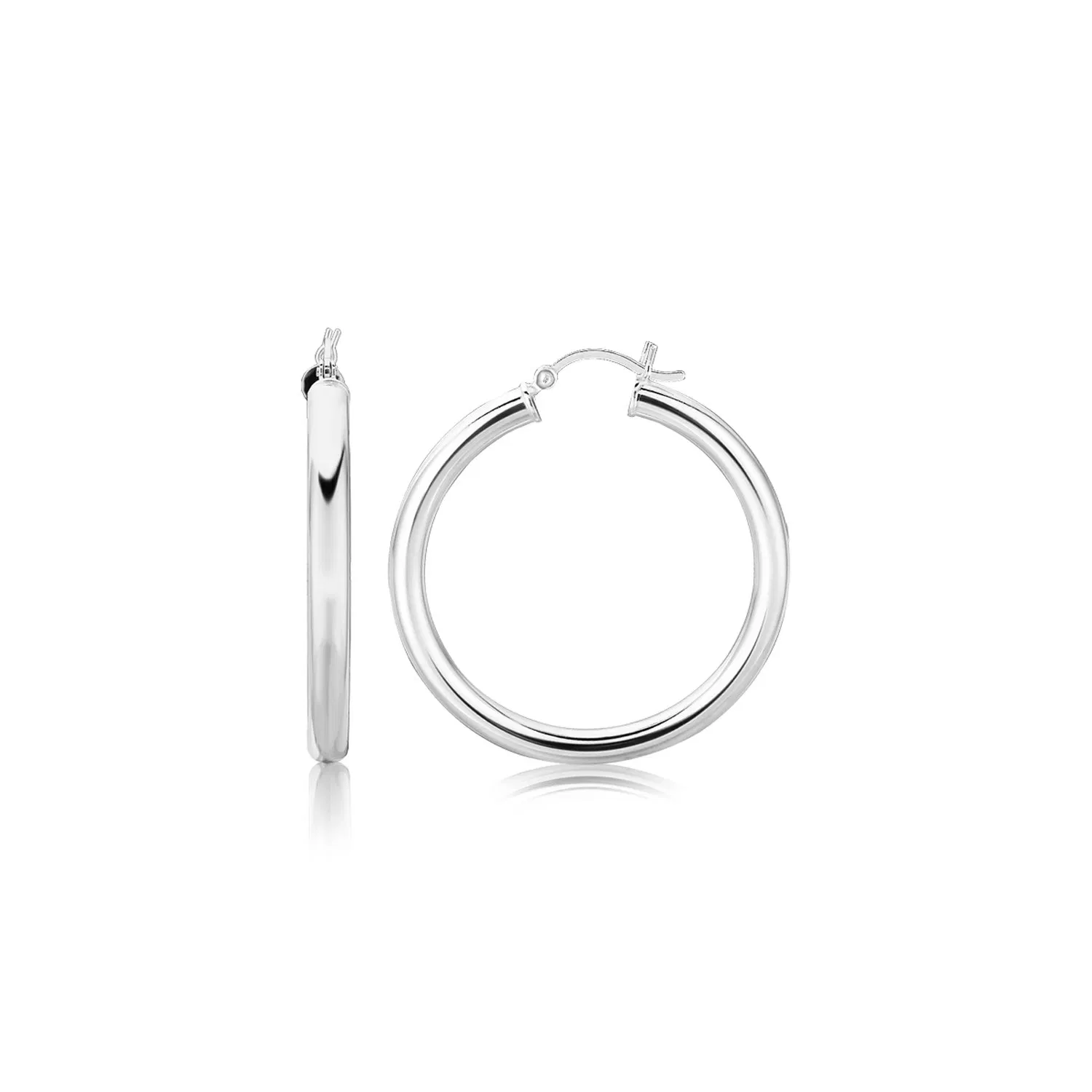 Sterling Silber Dicke Rhodium Plated Polierte Hoop-Stil Ohrringe (4x35mm)