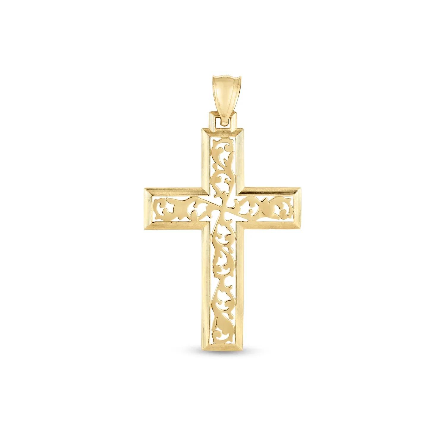 14 Karat Gelbgold High Polish Vine Cross Anhänger