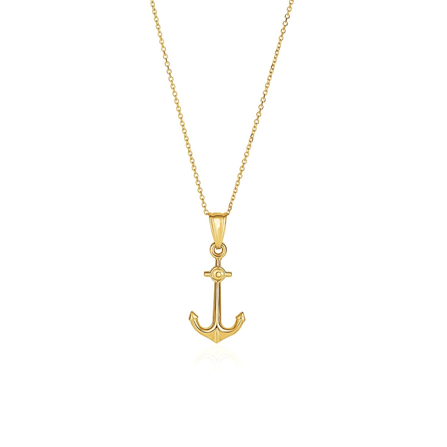 14 Karat Gelbgold Kabelkette mit Anker Anhänger