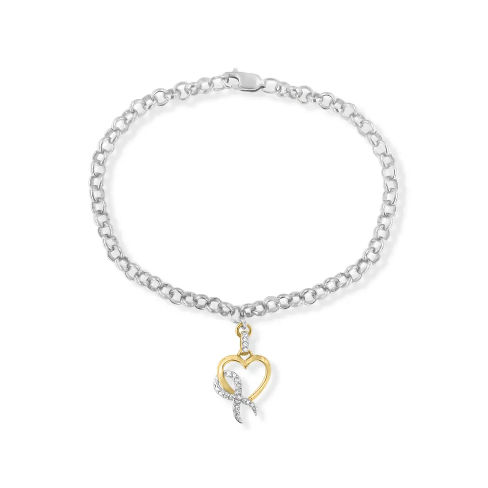 10 Karat Gelbgold 1 / 10 Cttw Diamant Awareness Ribbon & Herz Charm auf 7