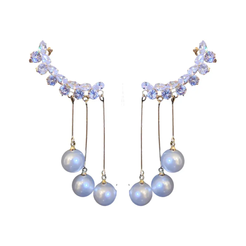 Silber Nadel und Diamant Pearl Stud Ohrringe All in One