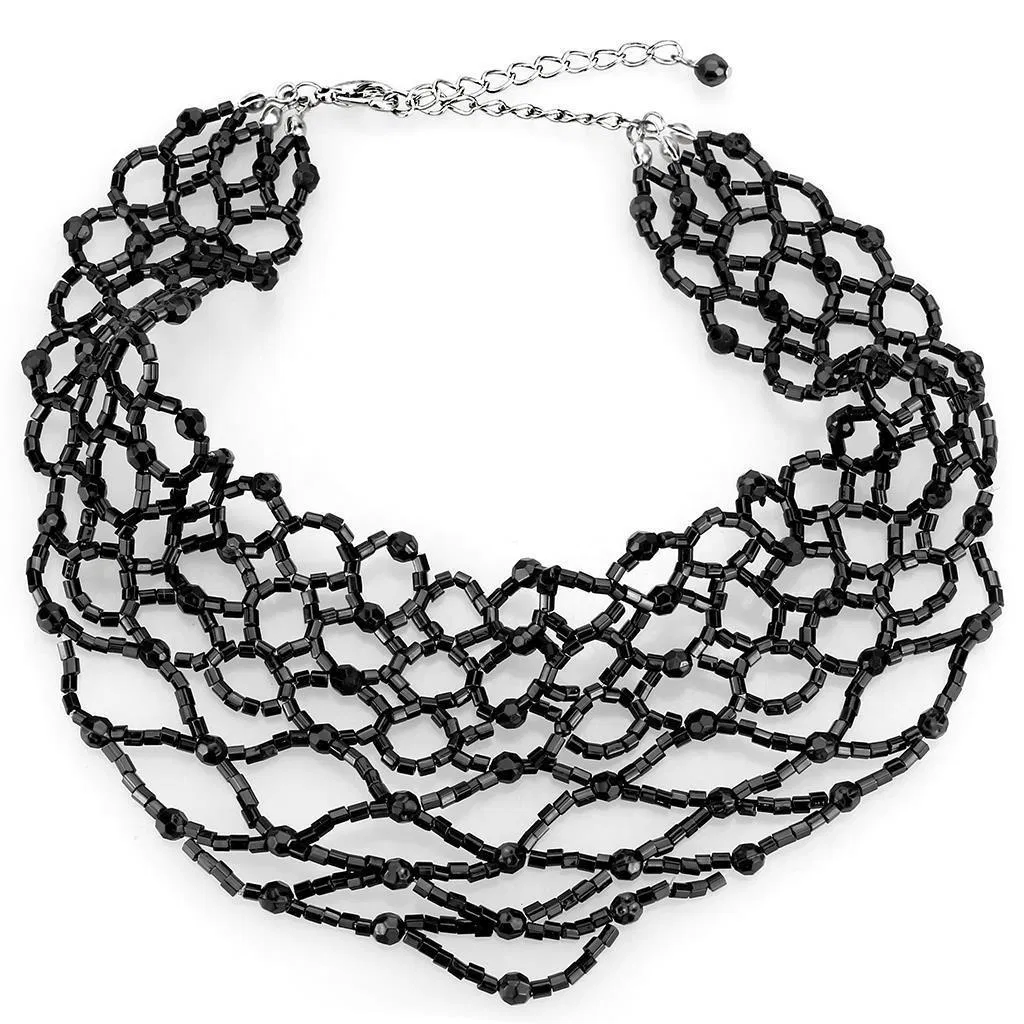 LO4716 - Rhodium-Messing - Halskette mit synthetischem Glas in Jet