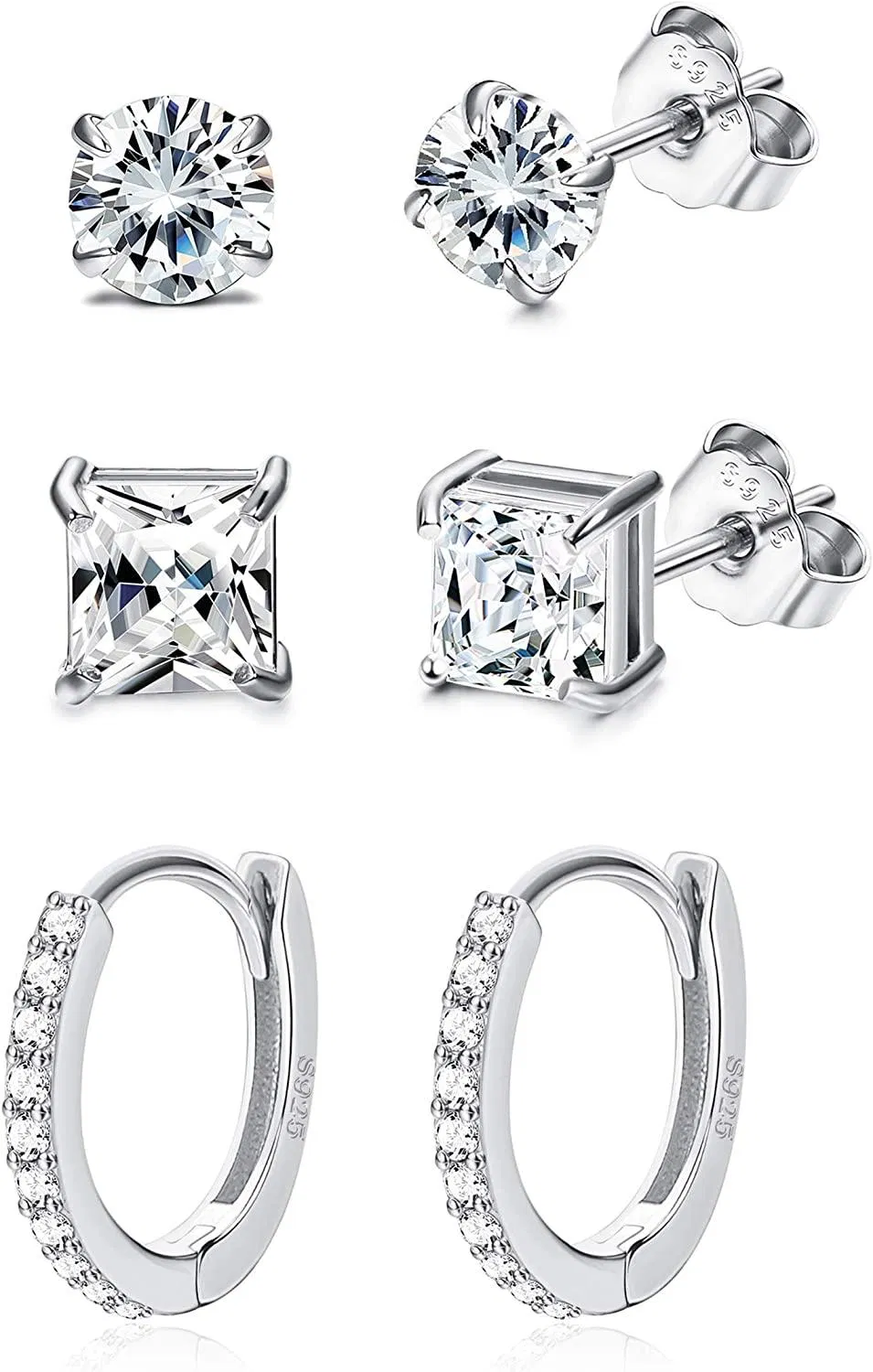 3 Paare 925 Sterling Small Hoop Ohrringe Stud Ohrringe Set Kubik Zirkonia Manschetten Ohrringe Tiny Knorpel Huggie Hoop Ohrringe Piercing Stud für Frauen Mädchen CZ Ohrringe Hypoallergen