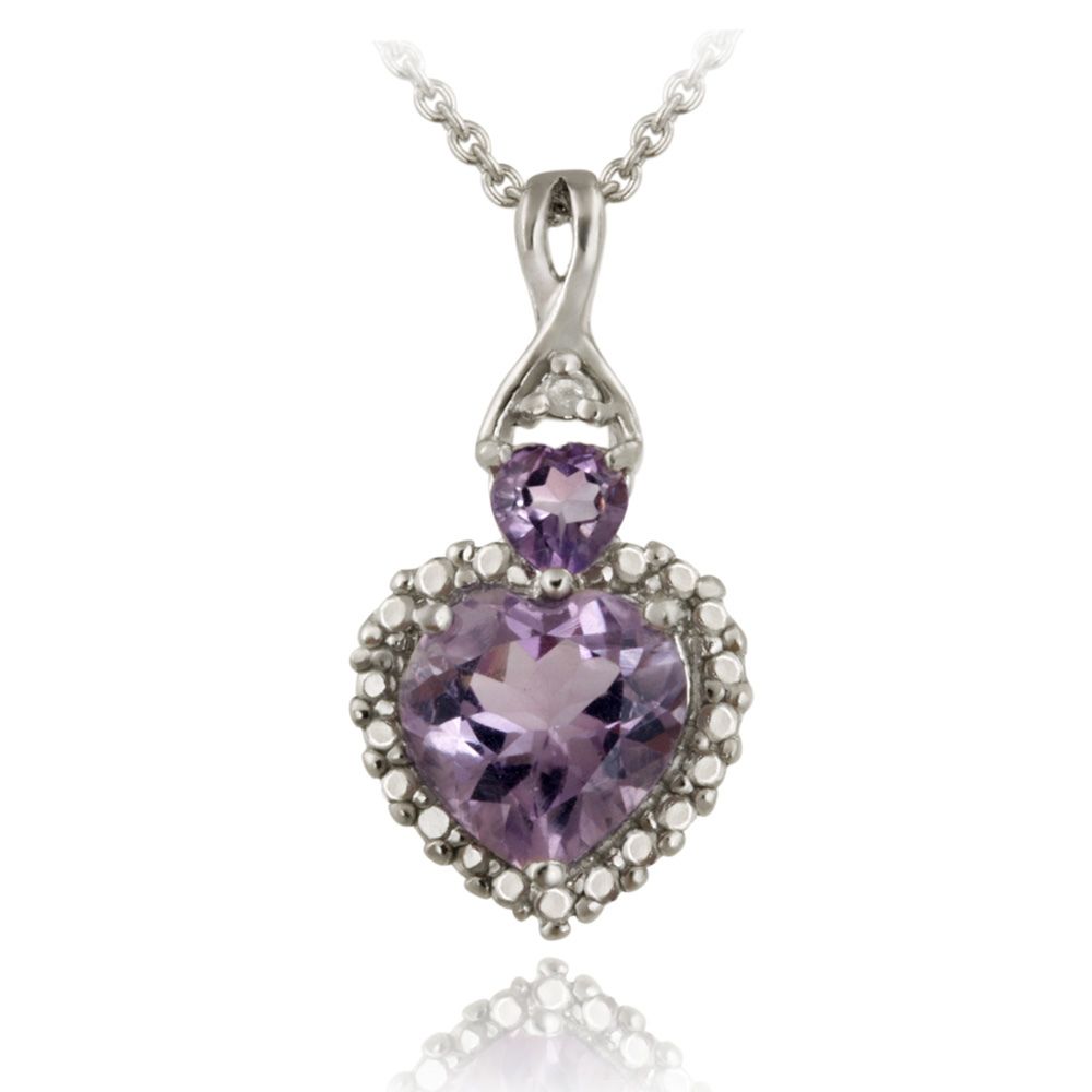 Sterling Silber Amethyst & Diamant Accent Heart Pendant