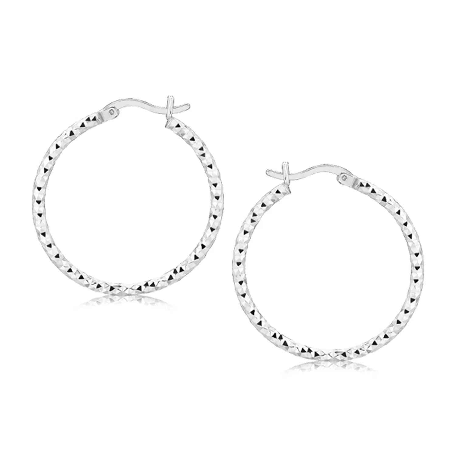 Sterling Silber Faceted Motif Hoop Ohrringe mit Rhodium Plating (2x25mm)
