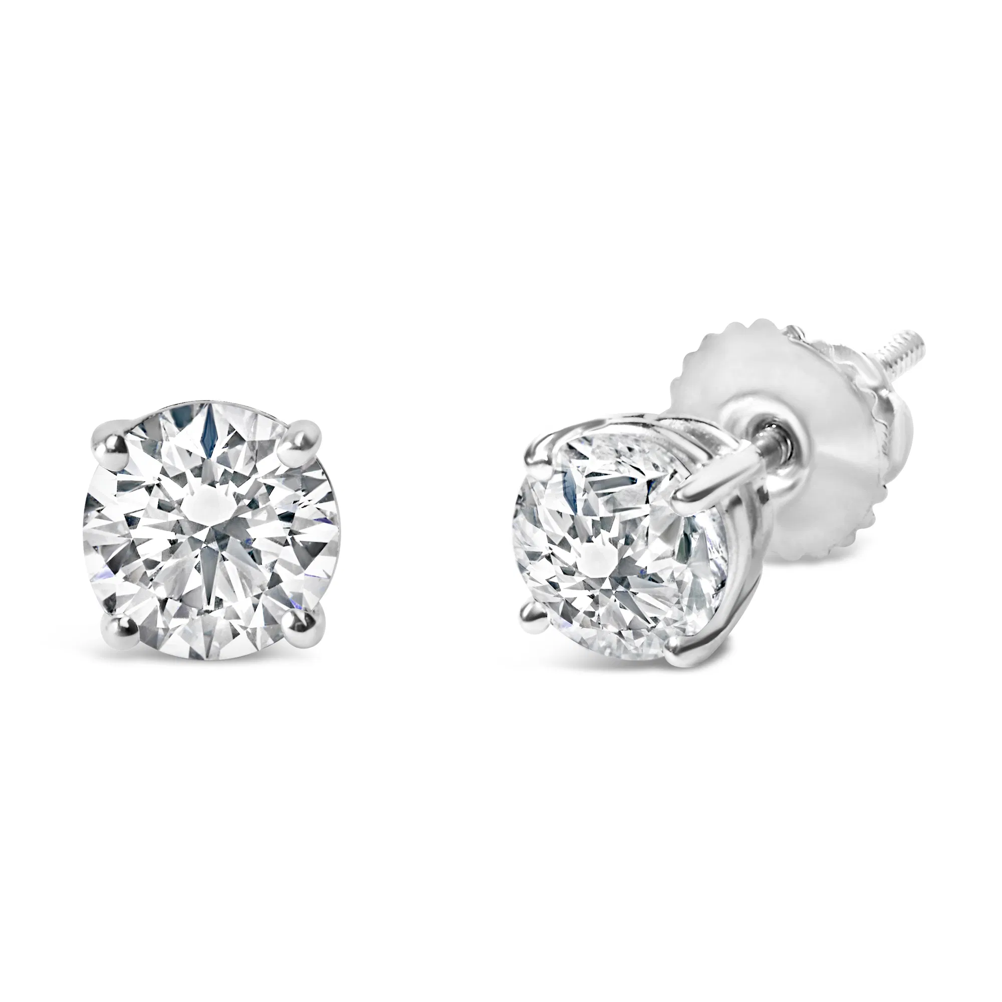 IGI Zertifiziertes 14K Weißgold 1 1⁄2 Cttw Round Diamond Solitaire Stud Ohrringe mit Schraubrücken (F-G Farbe, I1 - I2 Klarheit)