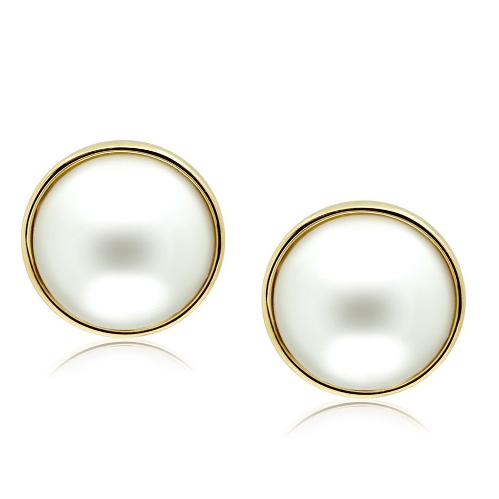 GL254 - IP Gold (Ion Plating) Messing Ohrringe mit synthetischer Perle in Weiß
