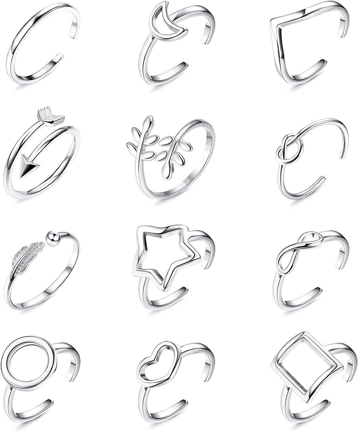 12pcs verstellbare Ringe für Frauen Mädchen Knuckel Stacking Ringe Open Ring Arrow Knoten Welle Stern Mond Kreis Stackable Daumen Open Ring Set