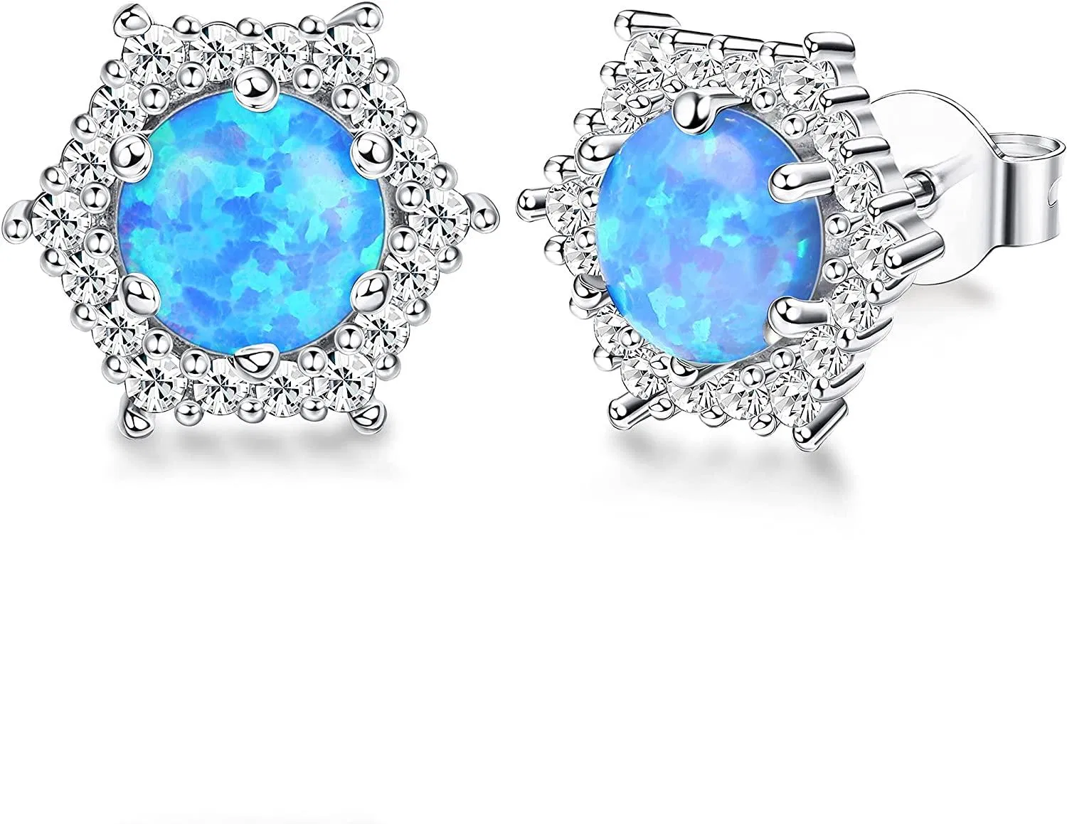 Opal Stud Ohrringe für Frauen 6mm Opal und Kubik Zirkonia Halo Stud Ohrringe Statement Ohrringe Oktober Geburtsstein Ohrringe