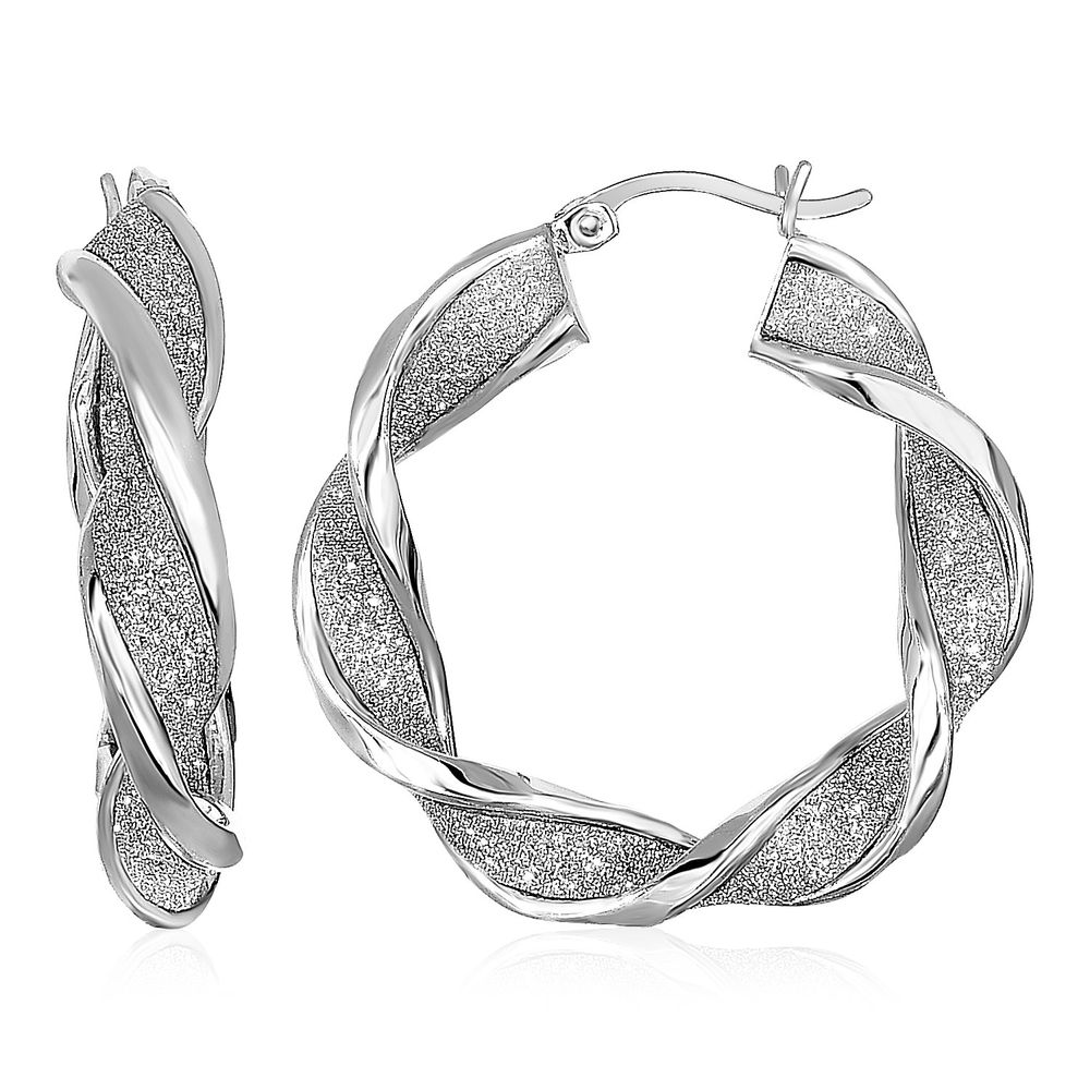 Twisted Glitter Textured Hoop Ohrringe in Sterling Silber