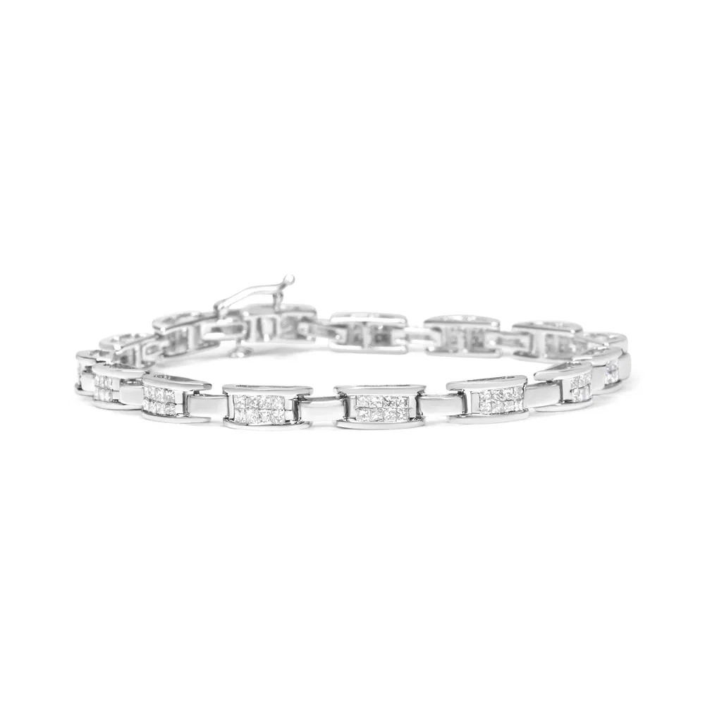 14 Karat Weißgold 2.0 Cttw Princess Cut Invisible Set Diamant Rechteck Link Armband (I-J Farbe, I1 - I2 Klarheit) - 7.25