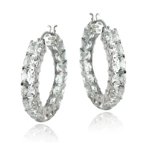 Sterling Silber 12ct Asscher Cut CZ Hoop Ohrringe