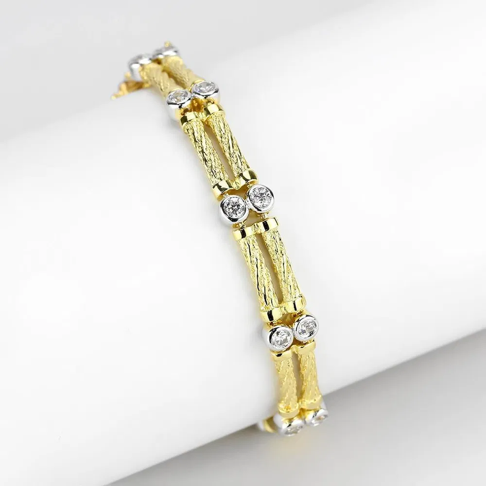 LO4737 - Gold + Rhodium Brass Armband mit AAA-Klasse CZ in Clear
