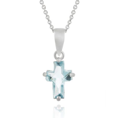 Sterling Silber Aquamarine CZ Kreuz Anhänger