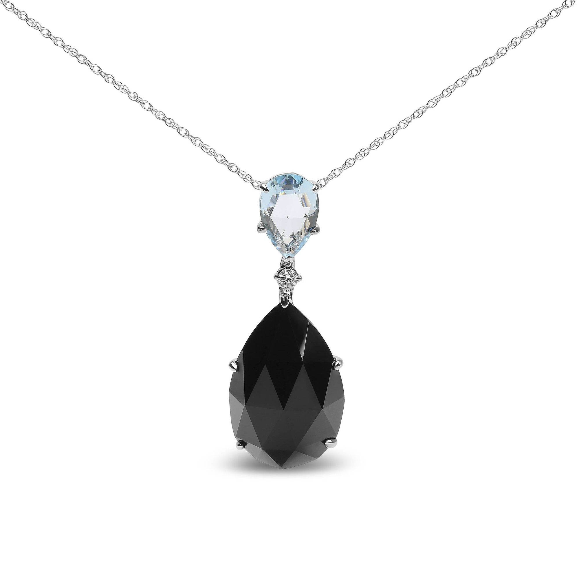 18 Karat Weißgold Diamant Akzent und Pear Cut Sky Blue Topaz und Pear Cut Black Onyx Dangle Drop 18