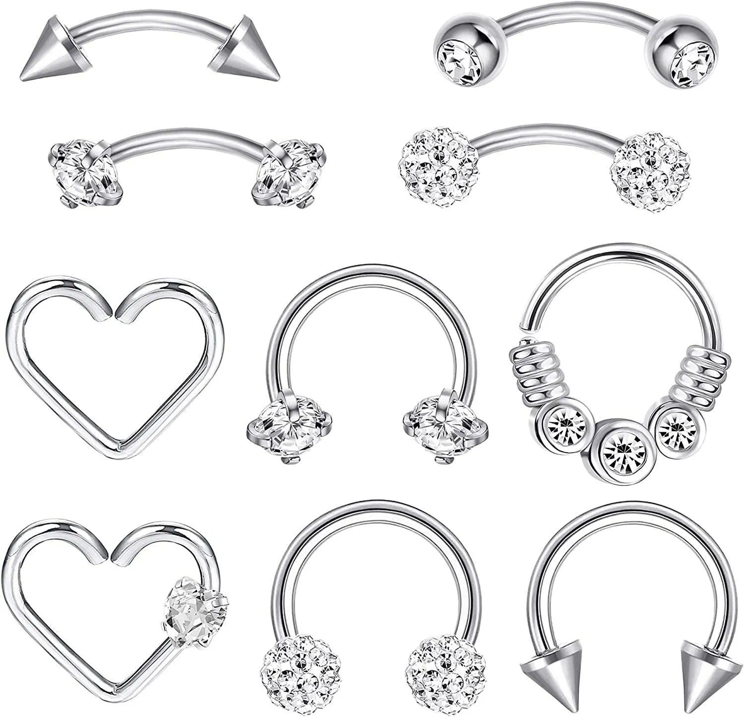 16G Edelstahl Rook Daith Ohrringe Kurven Barbell Augenbrauen Ring Hufeisen Barbell Nasen Ringe Hoop Tragus Knorpel Helix Ohrringe Hinge Clicker Septum Ring Piercing Schmuck