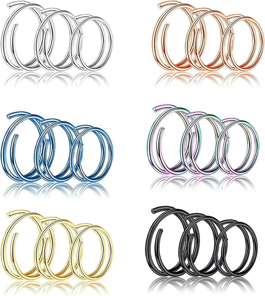 G23 Titanium Doppelnasenring für Single Piercing 20G Multi-Color Ohr Knorpel Lippen Septum Ringe Körper Piercing Doppel Hoop Nasenring Spiral Nasenring für Frauen 18Pcs