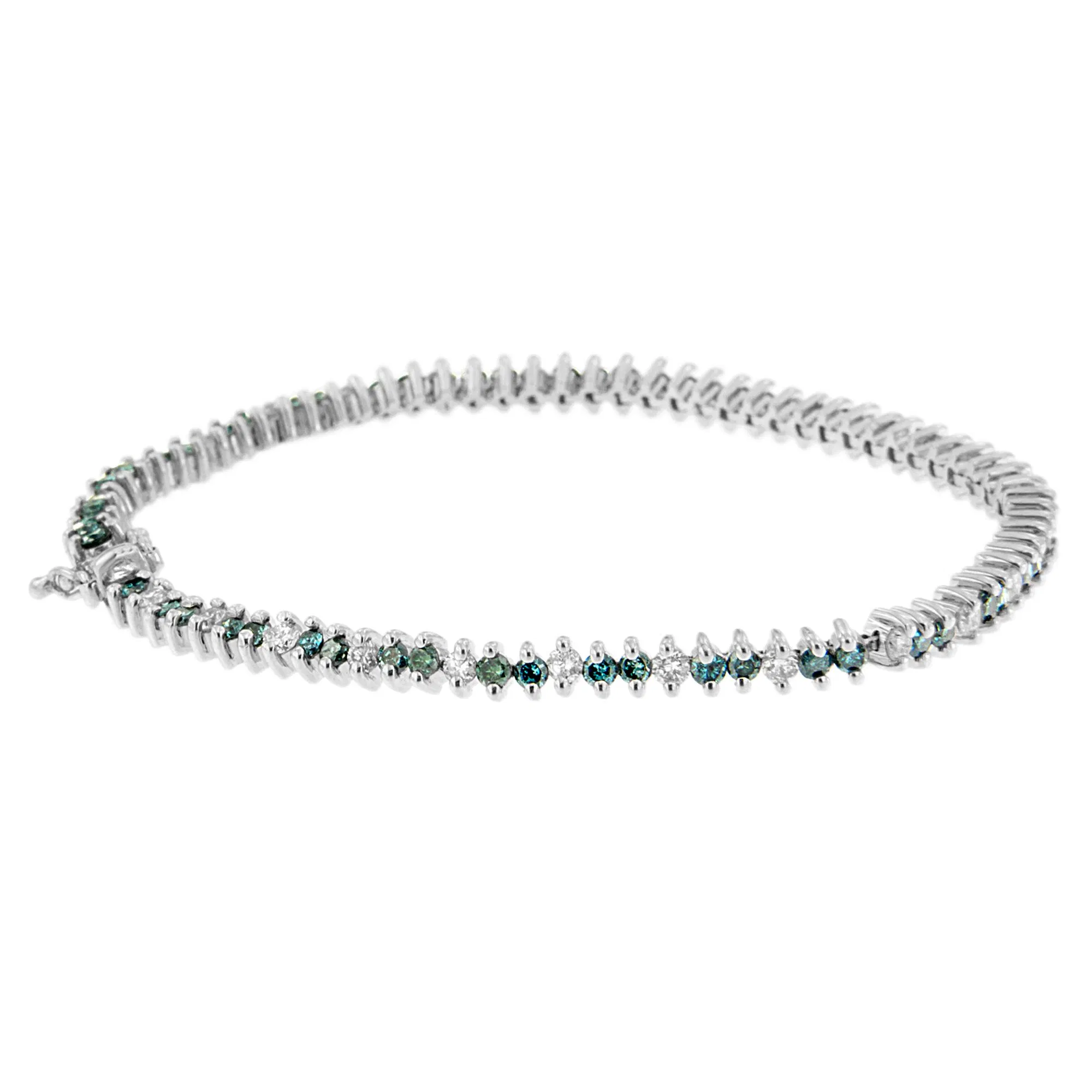 14 Karat Weißgold Round-Cut Weiß und Blau Diamant Mode Armband (3,70 cttw, H-I Farbe, SI1 - SI2 Klarheit)