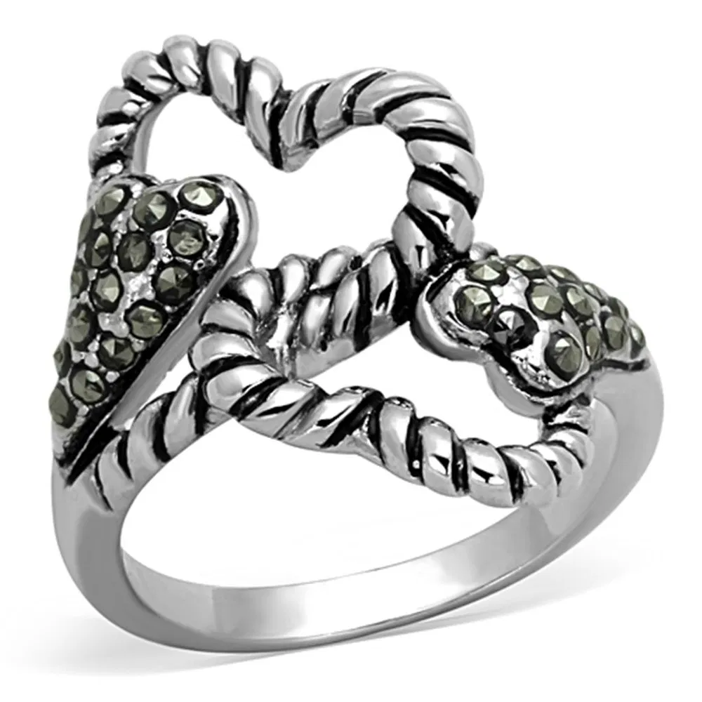 3W608 - Rhodium-Messing - Ring mit synthetischem Marcasit in schwarzem Diamant