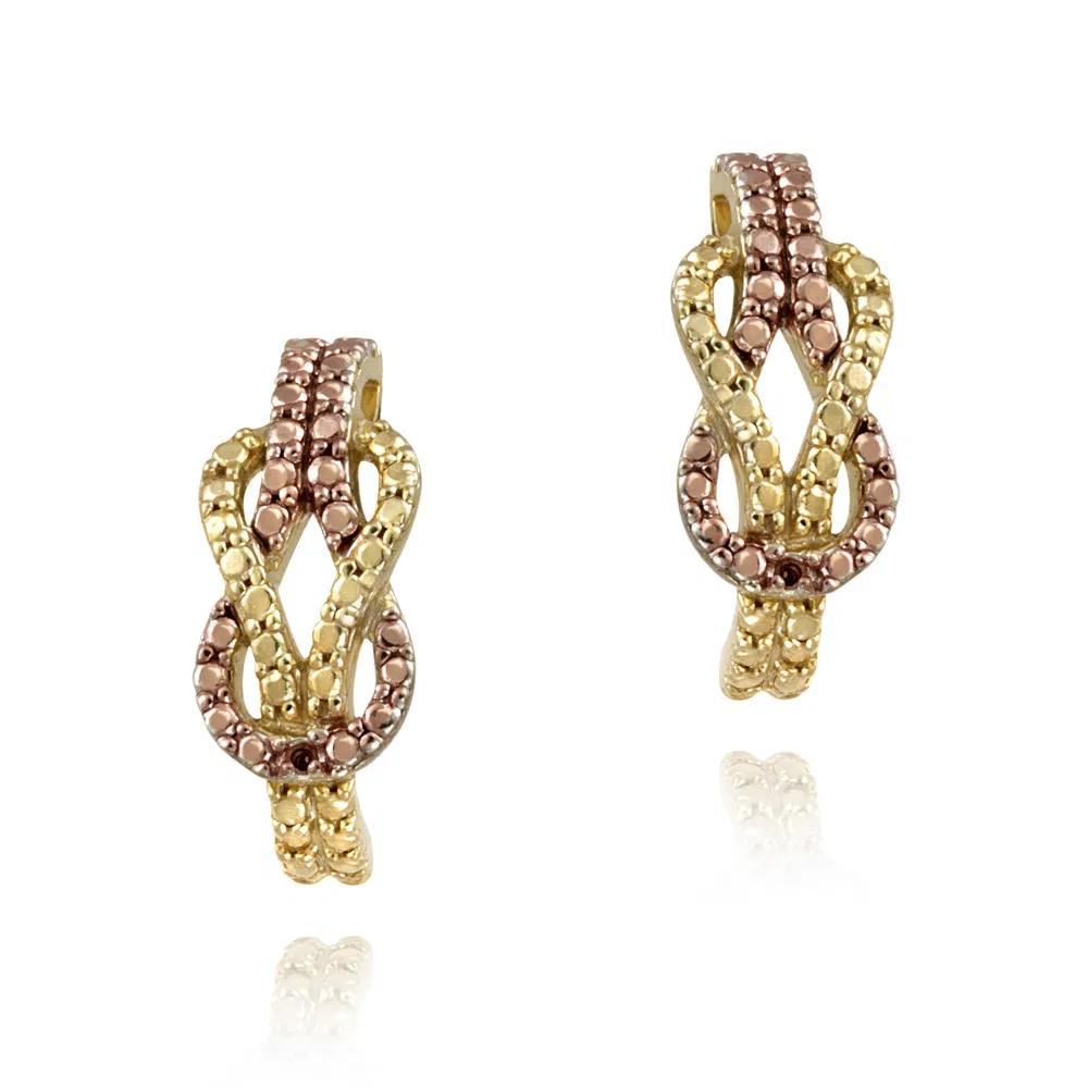 18 Karat Gold über Silber Zwei-Ton Rose Gold Rote Diamanten Liebe Knoten Ohrringe