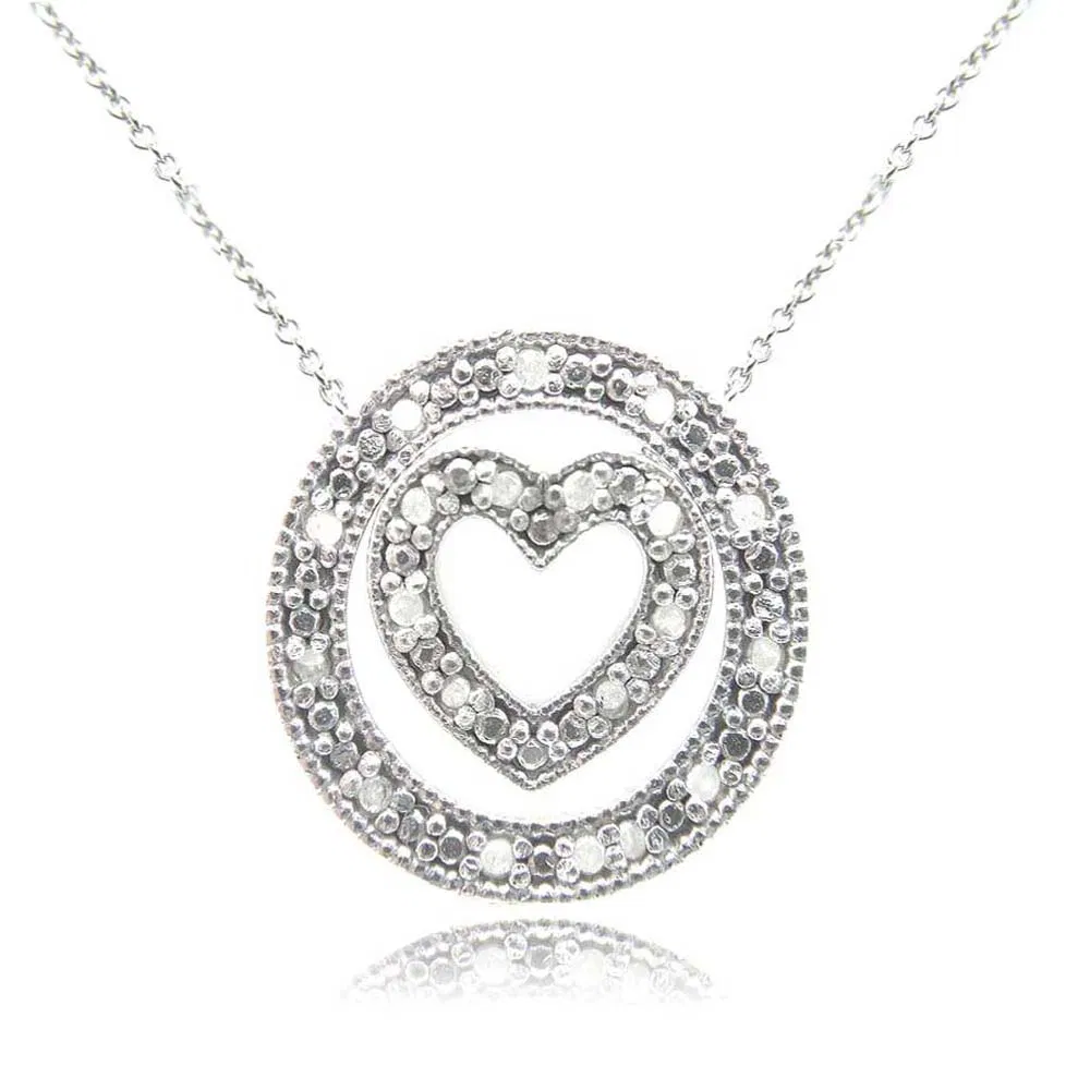 Sterling Silber 1 / 5ct Diamanten 3 in 1 Herz & Kreis Halskette