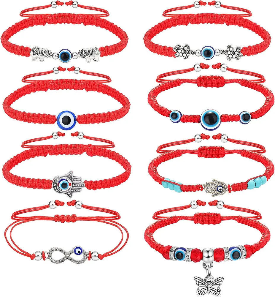 8 Pcs Evil Eye Armbänder für Frauen Männer Handgemachte verstellbare rote Saite Amulett Armbänder zum Schutz Hamsa Kabbalah Lucky Armbänder Set