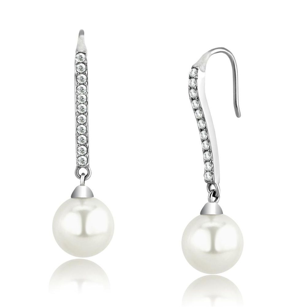 TK2884 - Hoch polierte (ohne Beschichtung) Edelstahl-Ohrringe mit synthetischer Perle in Weiß