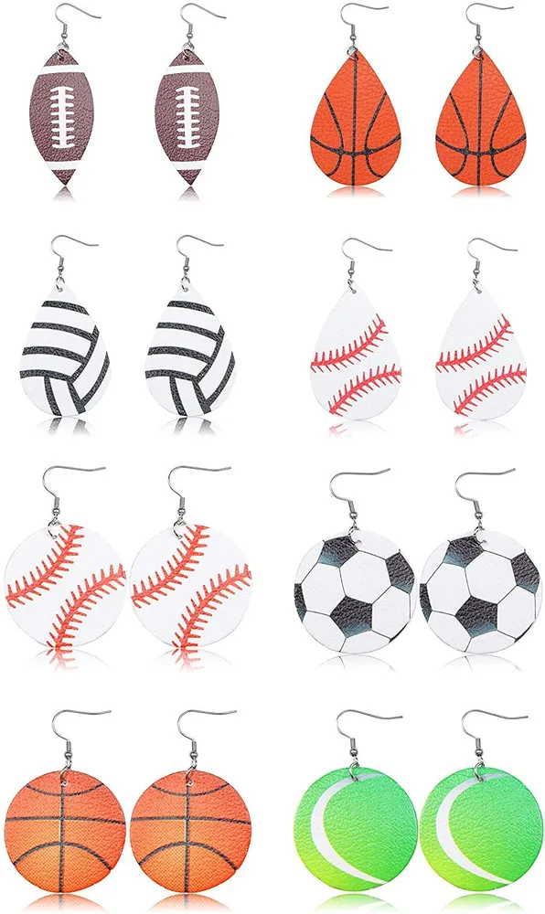 8paars Ball-Leder - Ohrringe für Frauen Leichtgewicht Baseball / Basketball / Fußball-Ohrringe Sport-Ohrringe Set