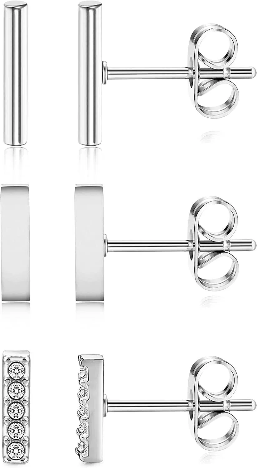 3 Paare 20G Edelstahl Mini Bar Ohrring Line Ohrstöcke Stick Stud Ohrringe für Frauen und Männer