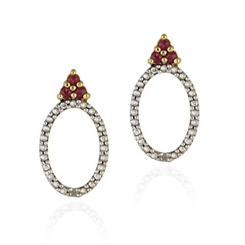 18 Karat Gold über Sterling Silber Ruby& Diamant Akzent Oval Ohrringe