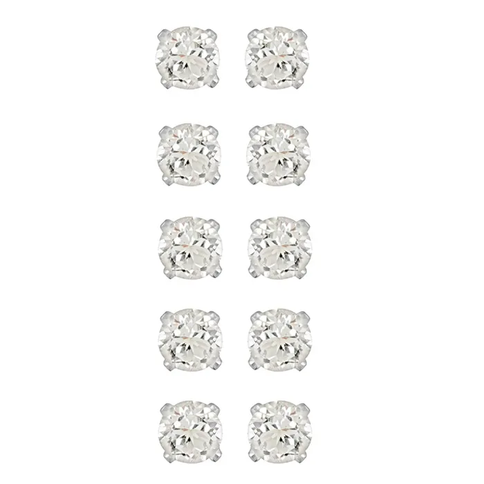 Sterling Silber CZ 3mm Stud Ohrringe, Set von 5