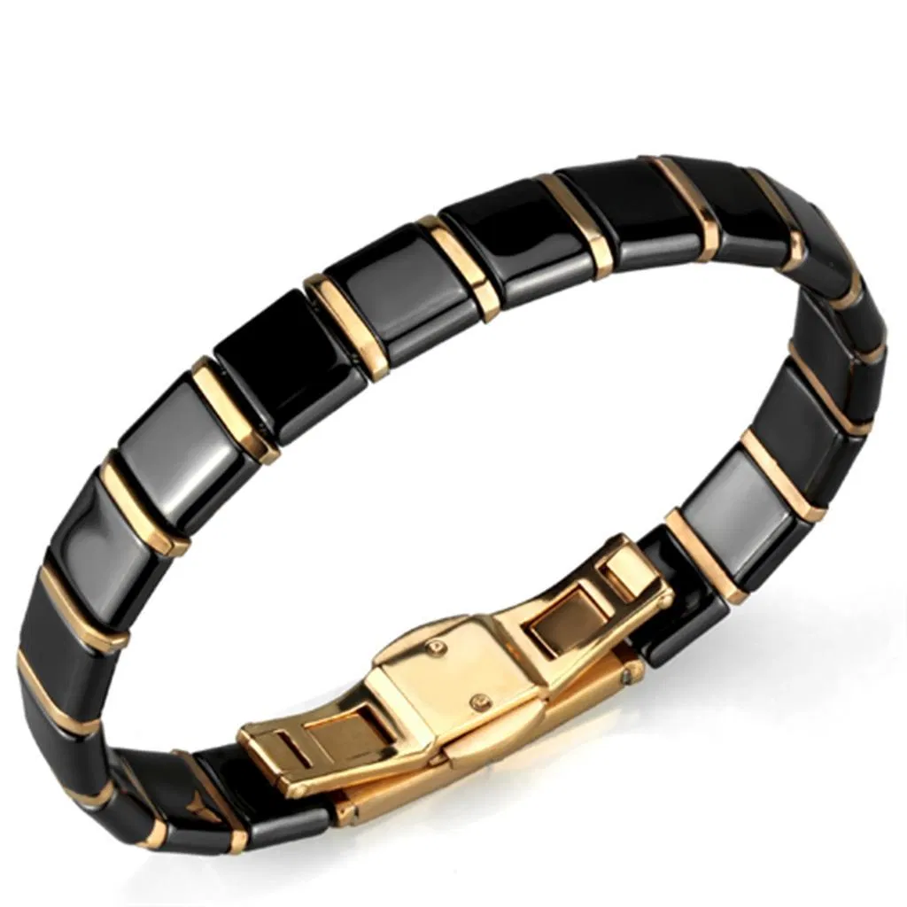 3W986 - IP Rose Gold (Ion Plating) Edelstahl Armband mit Keramik in Jet