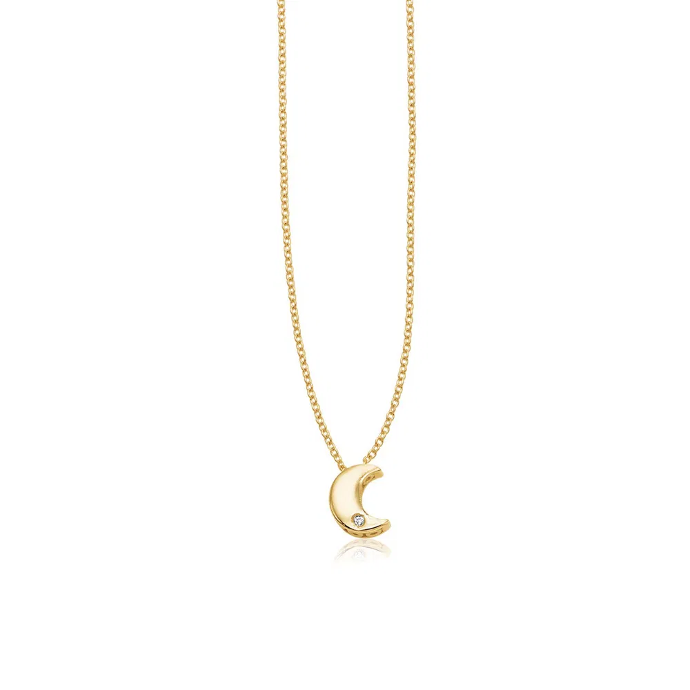 14 Karat Gelbgold Polierte Mond Halskette mit Diamanten