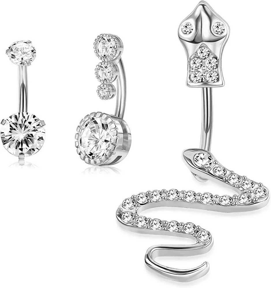 14G Schlange Bauchknopf Ringe Chirurgische Runde Clear CZ Umgekehrter Nabel Barbell Ringe Bauch Piercing Set für Frauen