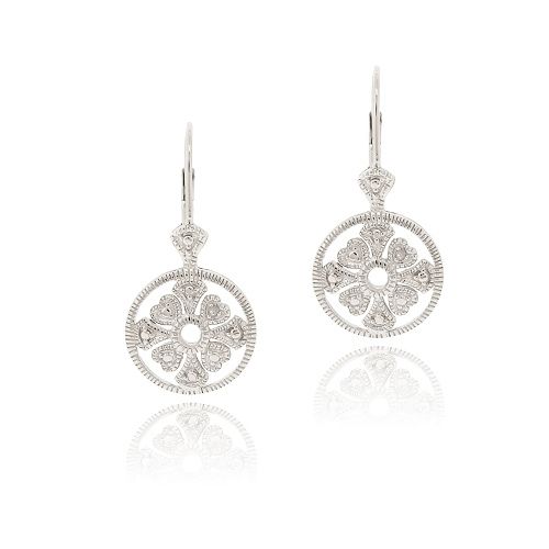 Sterling Silber Diamant Akzent Round Filigree Leverback Ohrringe